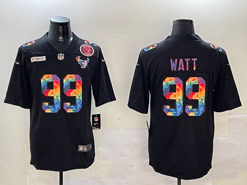 Men Houston Texans #99 Watt Black Rainbow 2024 Nike Limited NFL Jersey style 2